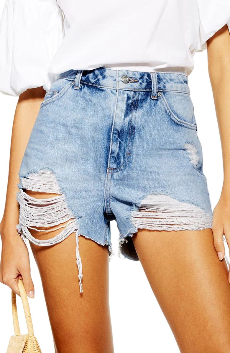 Topshop Ripped Mom Shorts, Alternate, color, 