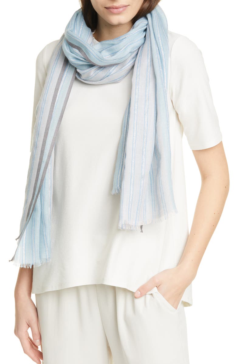 Eileen Fisher Metallic Stripe Wool & Silk Blend Scarf, Main, color,