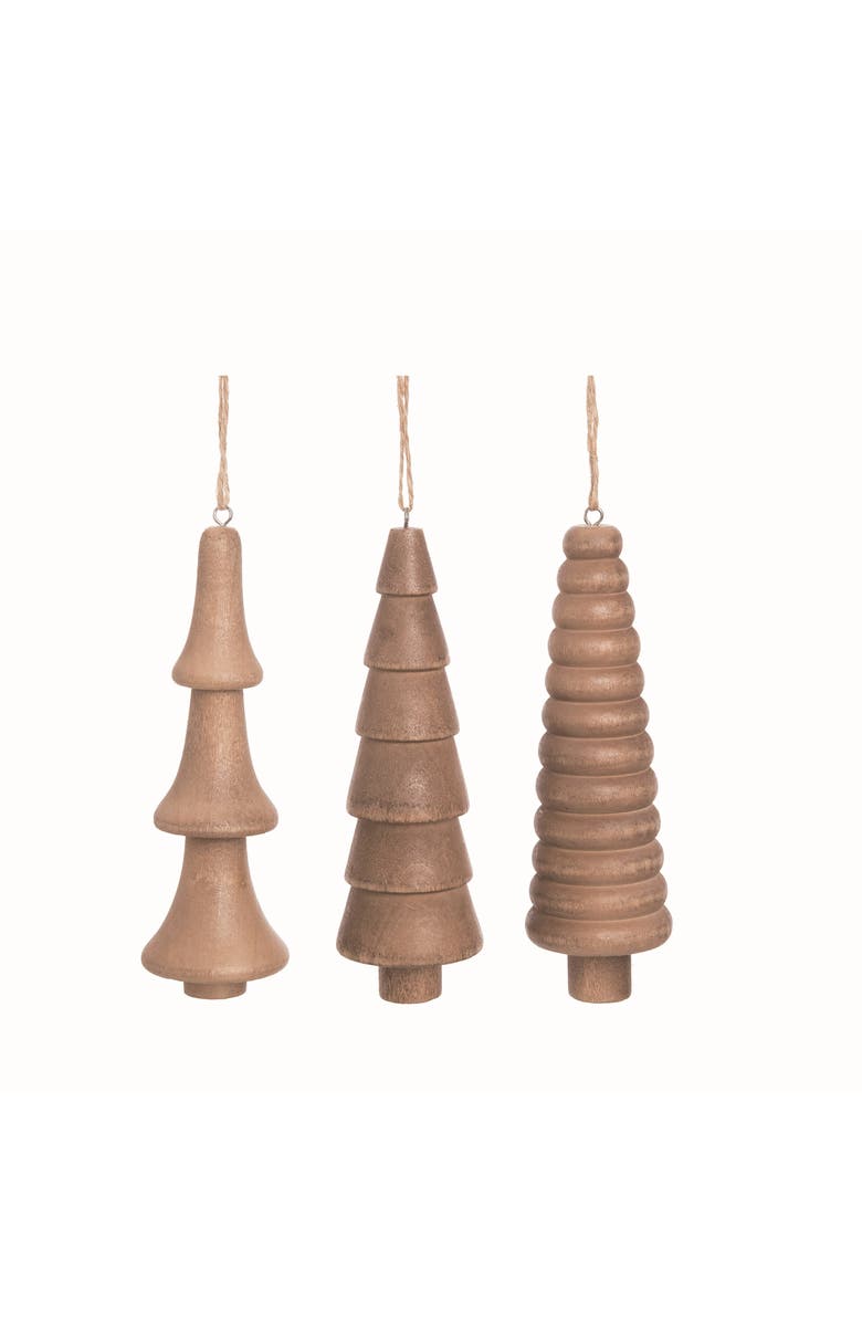 Transpac MDF Carved Tree Ornament Set of Three Christmas Decor, Main, color, Brown