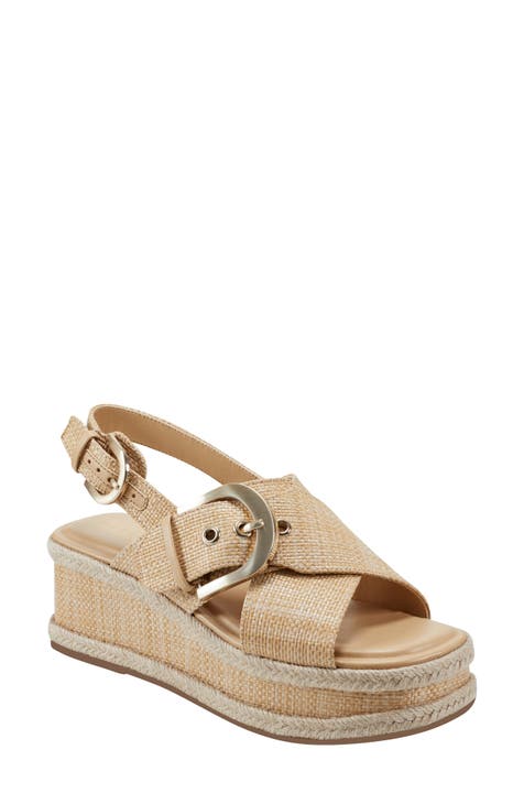 MARC FISHER LTD Women Aylon Leather Espadrille Wedge Sandals - popular NEW NWOB