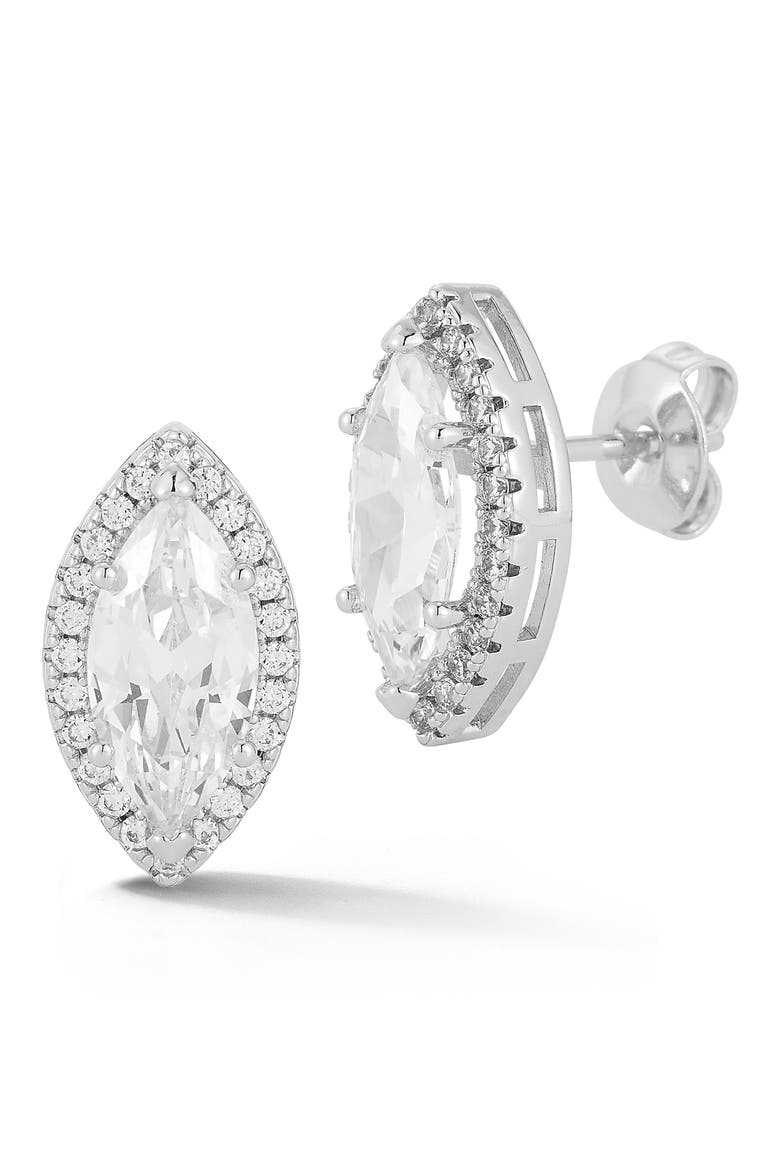 Marquise Cubic Zirconia Halo Stud Earrings, Main, color, SILVER
