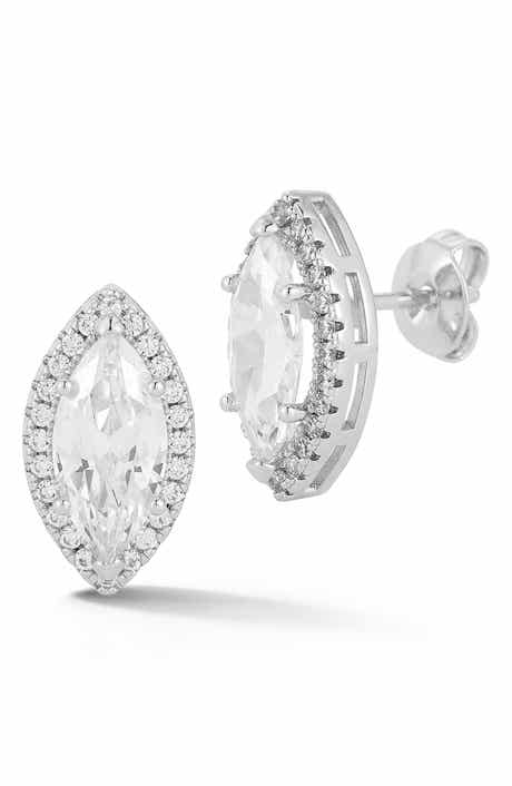 Marquise Cubic Zirconia Halo Stud Earrings