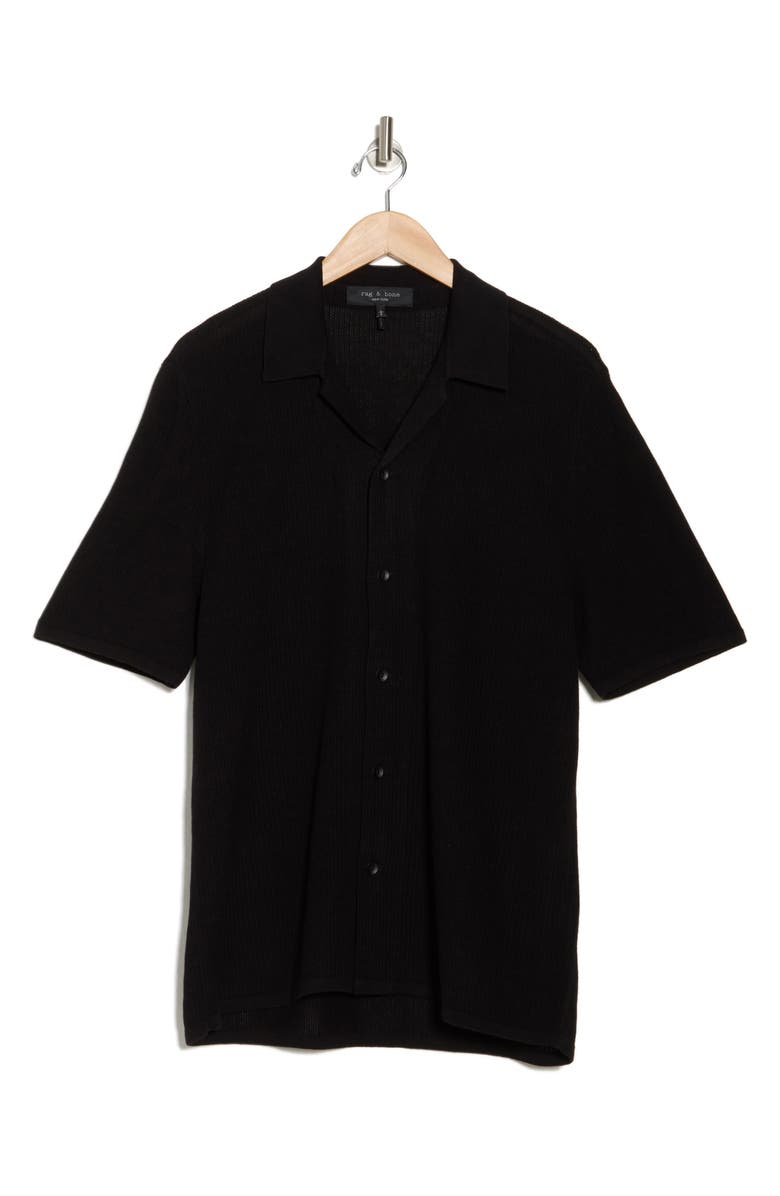 rag & bone Lewis Cotton Knit Camp Shirt, Alternate, color, Black