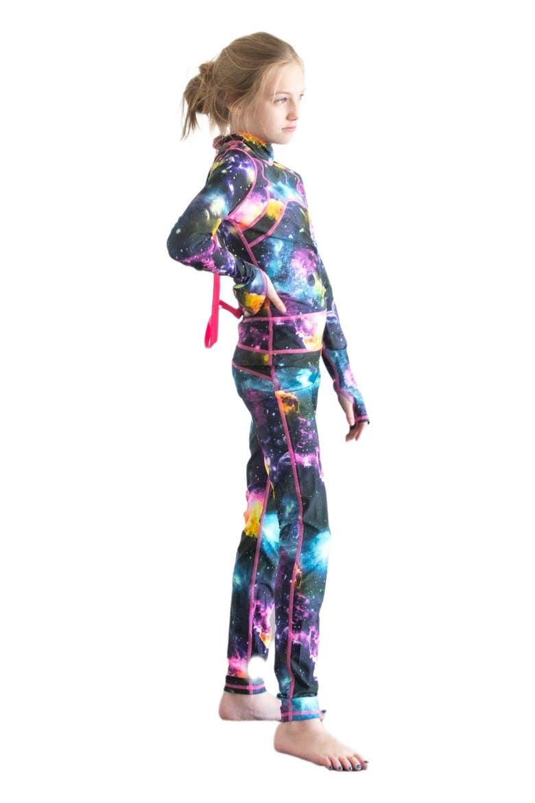 Girls' Full-Body One-Piece Swimsuit - UPF 50+, Alternate, color, Galaxy Nebula