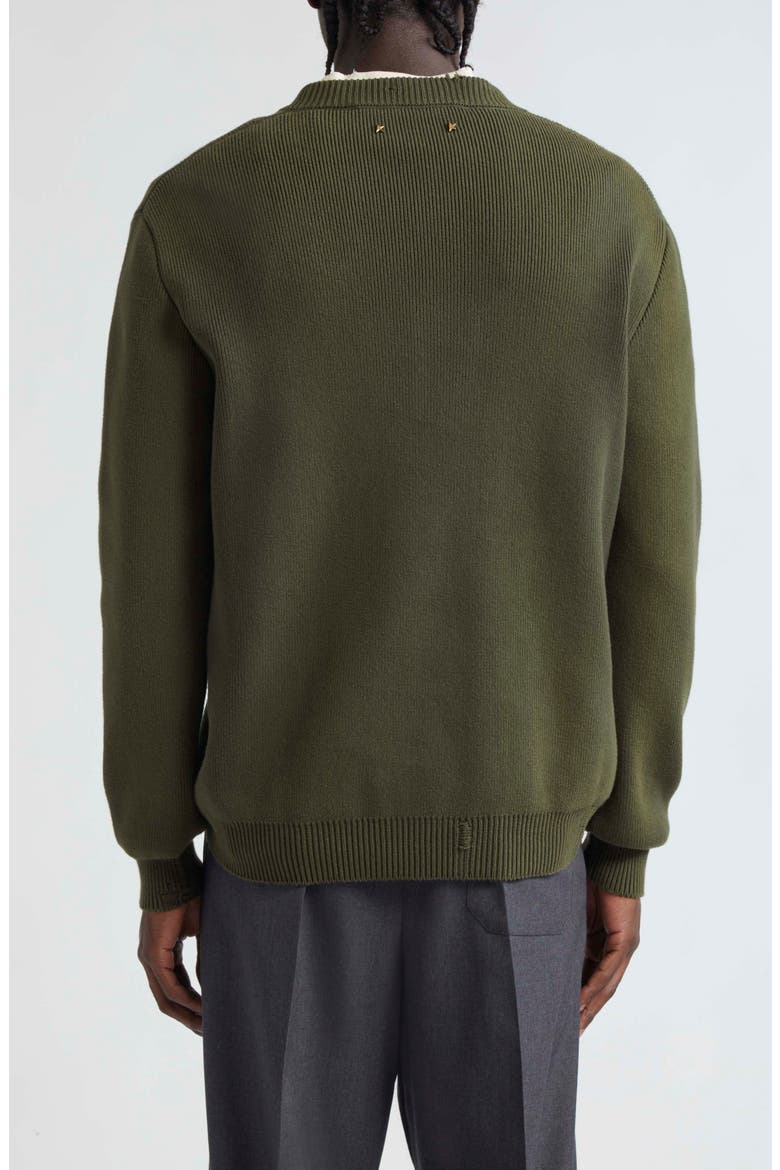 Distressed Cotton Blend Sweater, Alternate, color, MILITARY GREEN