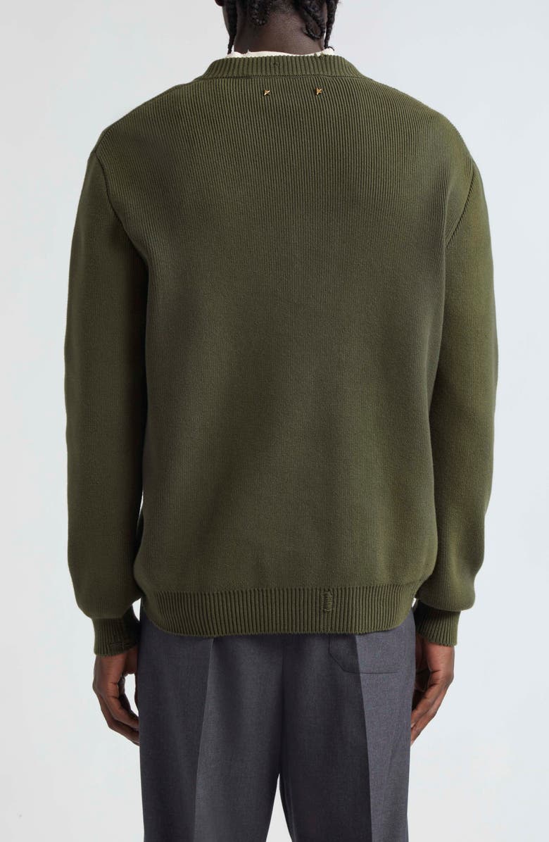 Golden Goose Distressed Cotton Blend Sweater, Alternate, color, Military Green