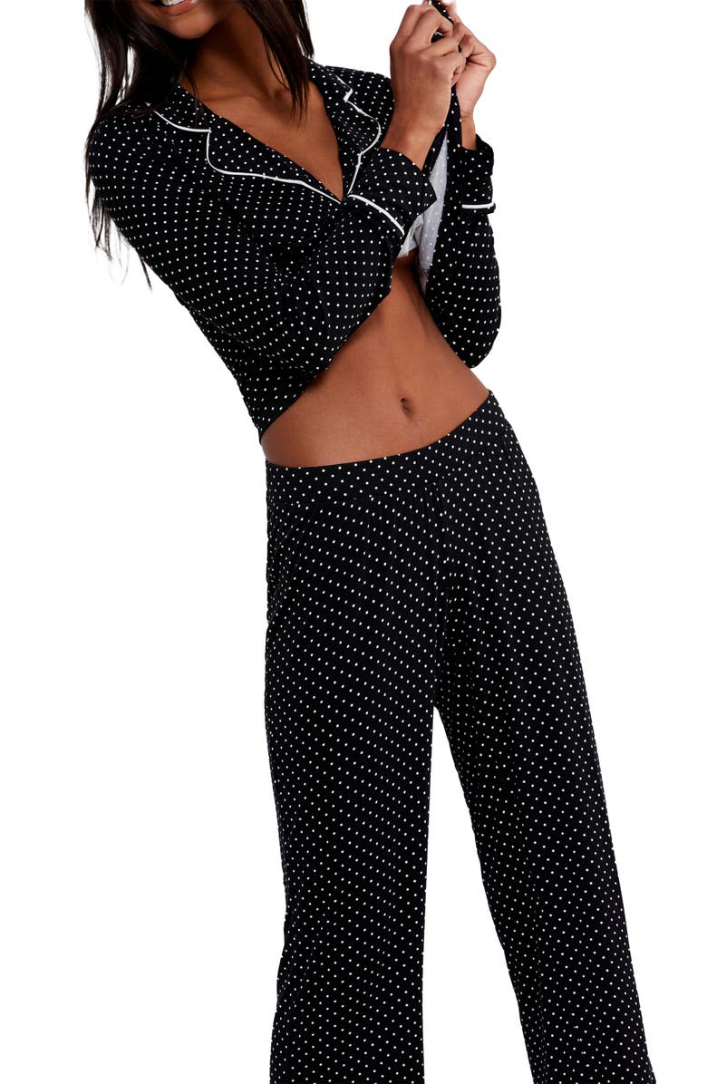 A PEA IN THE POD Button-Up Maternity/Nursing Pajamas, Alternate, color, Black White Dot