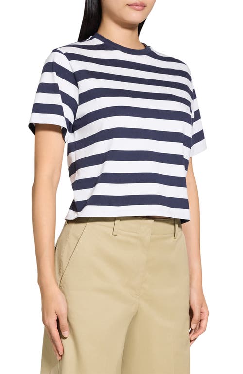 Theory Womens Striped Boxy-fit Pima-cotton T-shirt Navy Multi In Multi