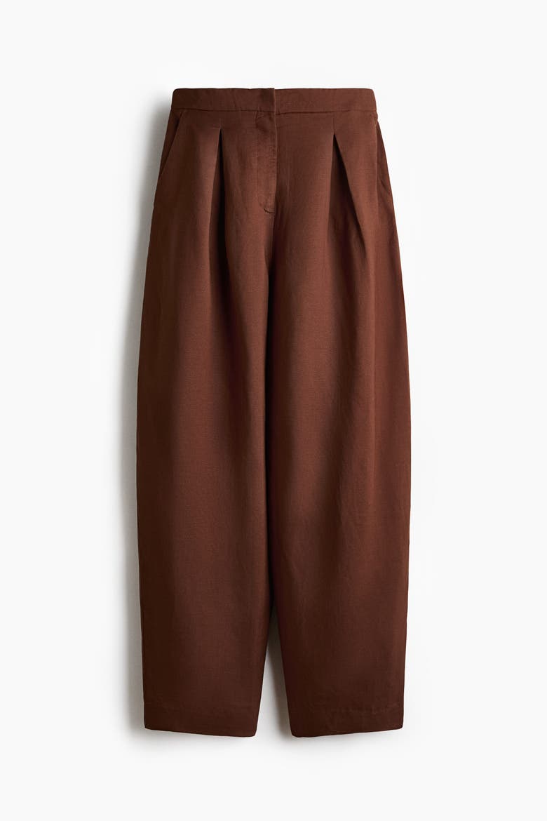 Linen-blend Barrel Trousers, Alternate, color, Brown