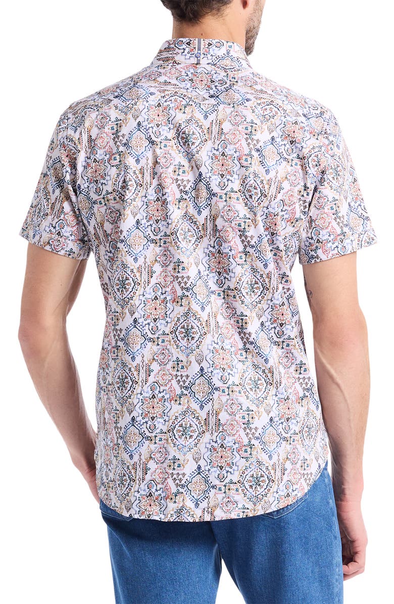 Robert Graham Pismo Short Sleeve Stretch Cotton Button-Up Shirt, Alternate, color, White Multi