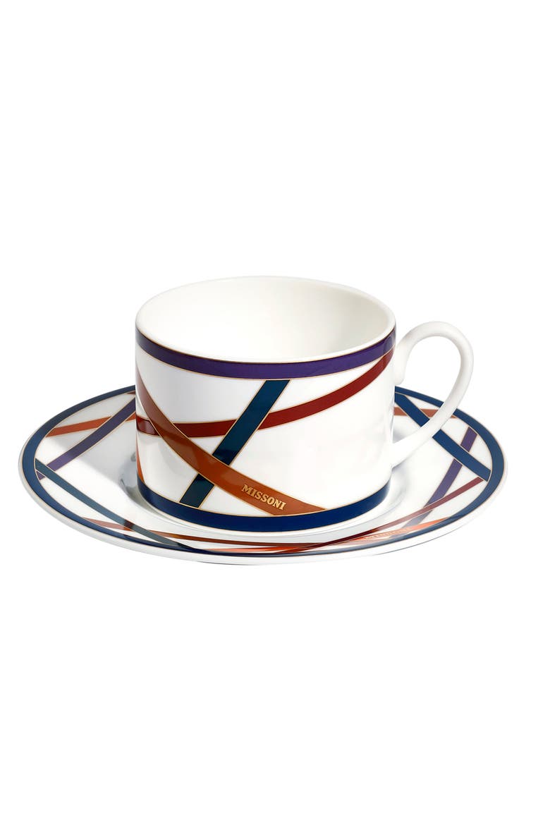 Tea Cup & Saucer NASTRI Set of 6 in Luxury Box Multicolor diam. 3.3", H 2.3", cap. 7.5 oz, Saucer dim. 6", Alternate, color, Multicolor