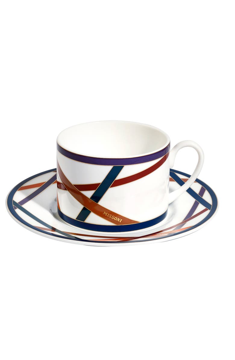 Missoni Home Tableware Tea Cup & Saucer NASTRI Set of 6 in Luxury Box Multicolor diam. 3.3", H 2.3", cap. 7.5 oz, Saucer dim. 6", Alternate, color, Multicolor