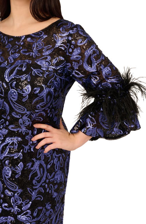 Adrianna Papell Sequin Embroidered Gown In Blue