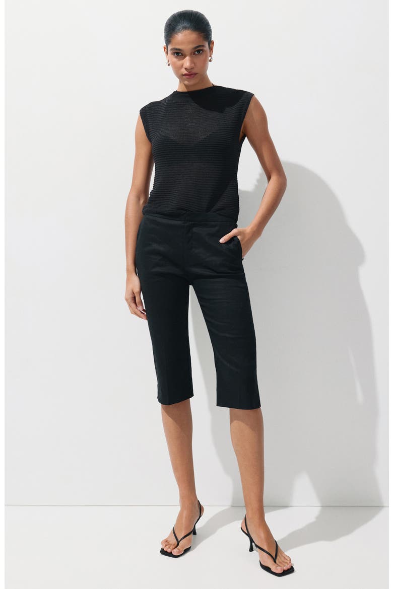 Short-Sleeved Crewneck Sweater, Alternate, color, BLACK