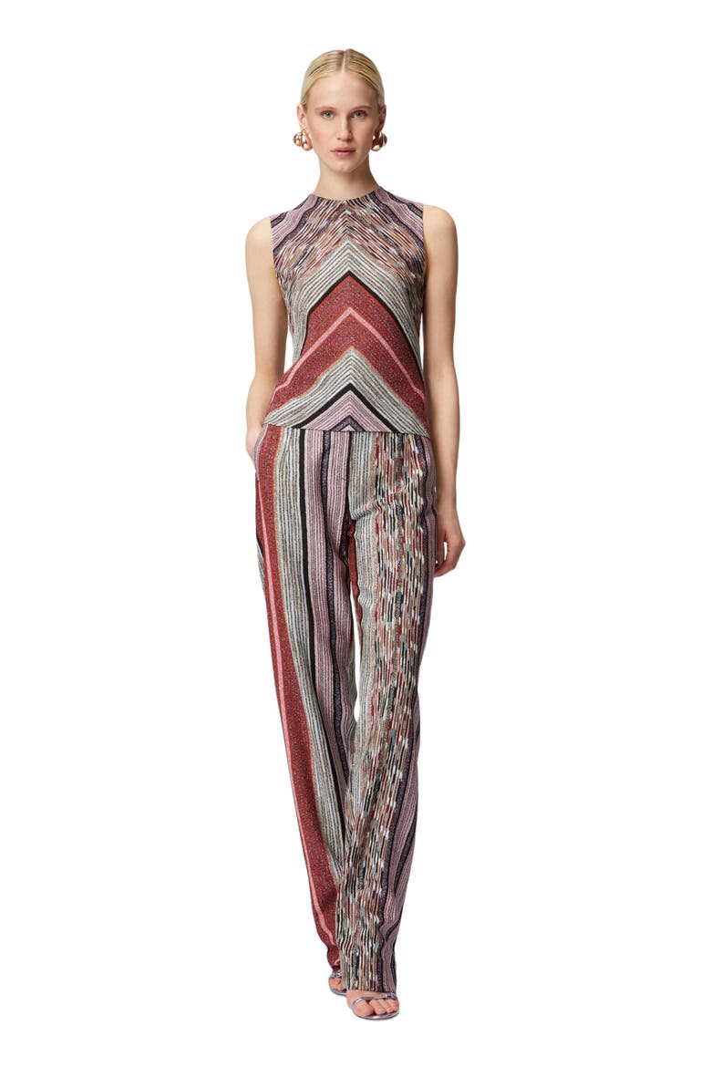 Carrot-fit Trousers In Lamé Striped Viscose, Alternate, color, Multicoloured