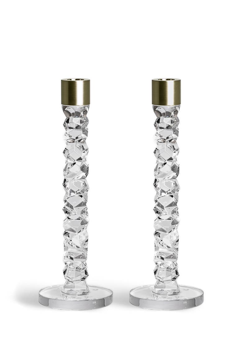 Carat Set of 2 Large Crystal & Brass Candlesticks, Main, color, CRYSTAL/ BRASS