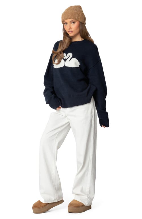 Shop Edikted Swan Oversize Sweater In Navy