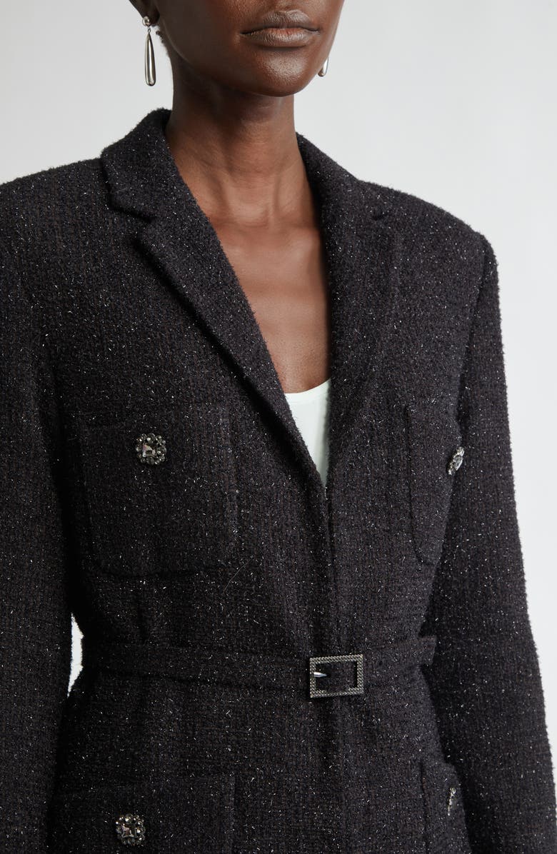 ST. JOHN Metallic Boucle Belted Longline Jacket, Alternate, color, Black