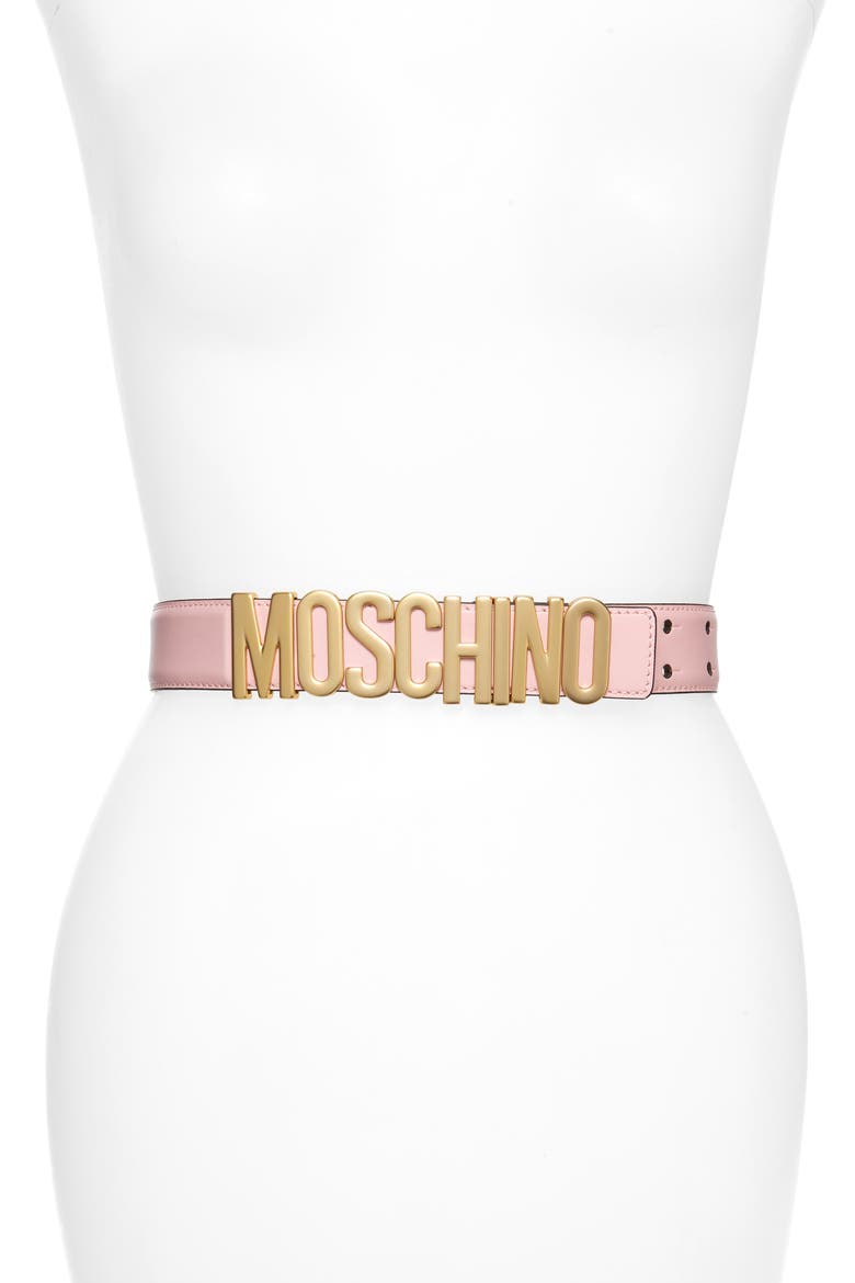 Logo Plate Leather Belt, Main, color, PINK/ GOLD