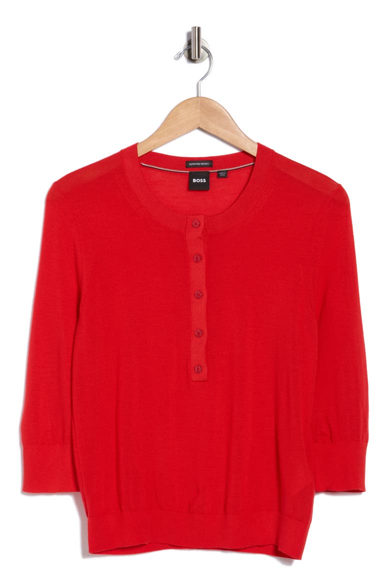 Fiblure Virgin Wool Henley Sweater, Alternate, color, BRIGHT RED