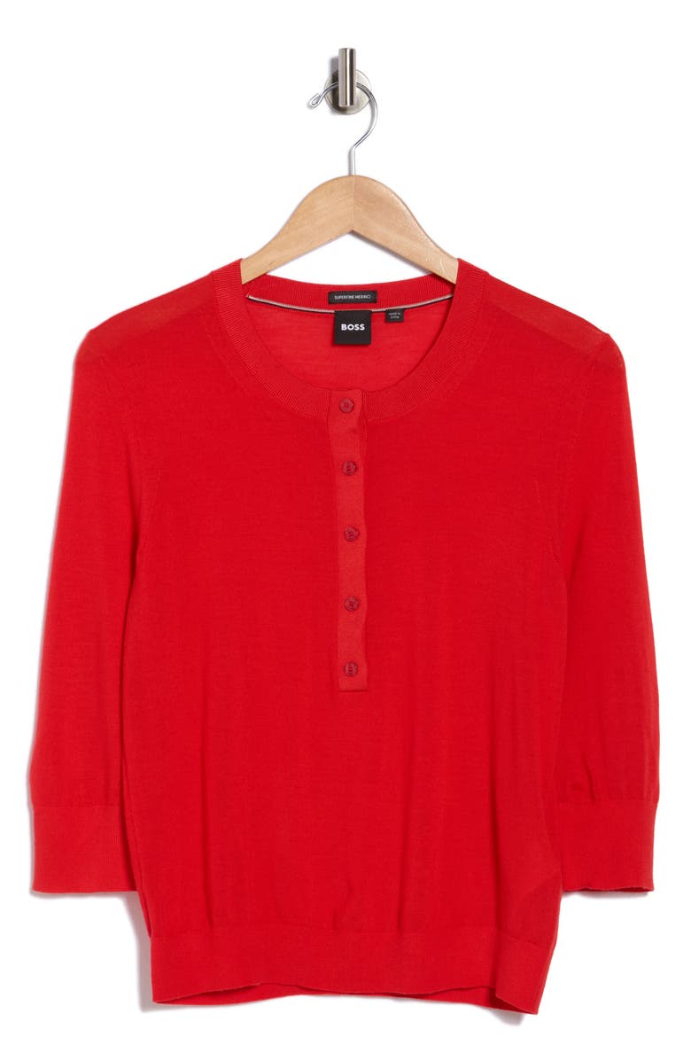 BOSS Fiblure Virgin Wool Henley Sweater, Main, color, Bright Red
