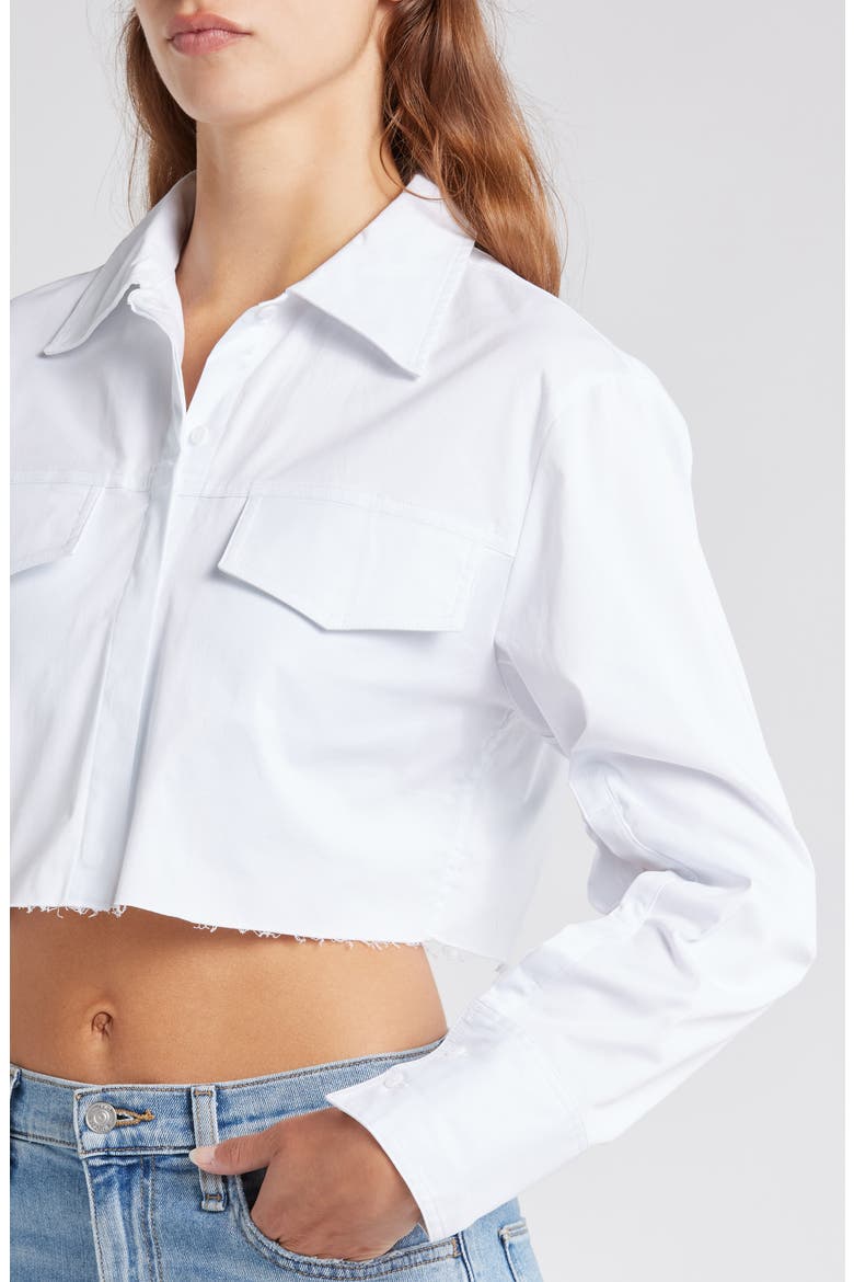 Crop Button-Up Shirt, Alternate, color, WHITE