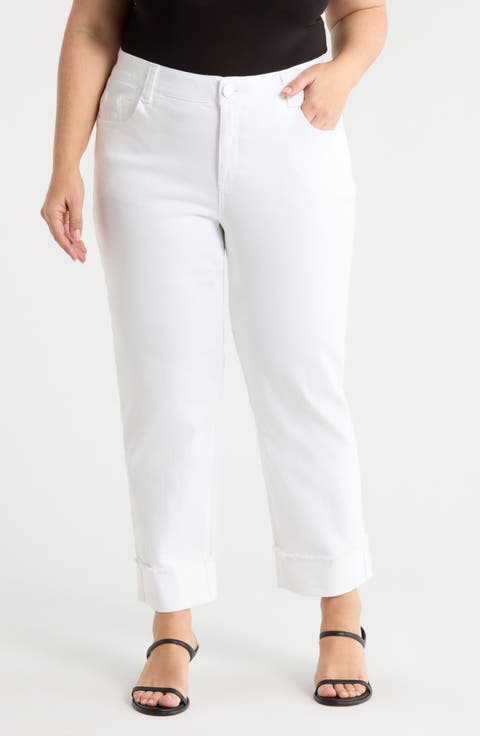 Frayed Cuffed High Waist Boyfriend Jeans (Plus)