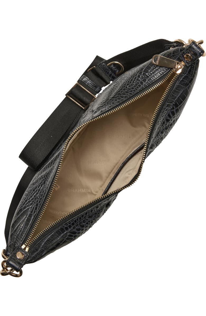 Brahmin Percy Croc Embossed Leather Shoulder Bag, Alternate, color, Black Alden Road