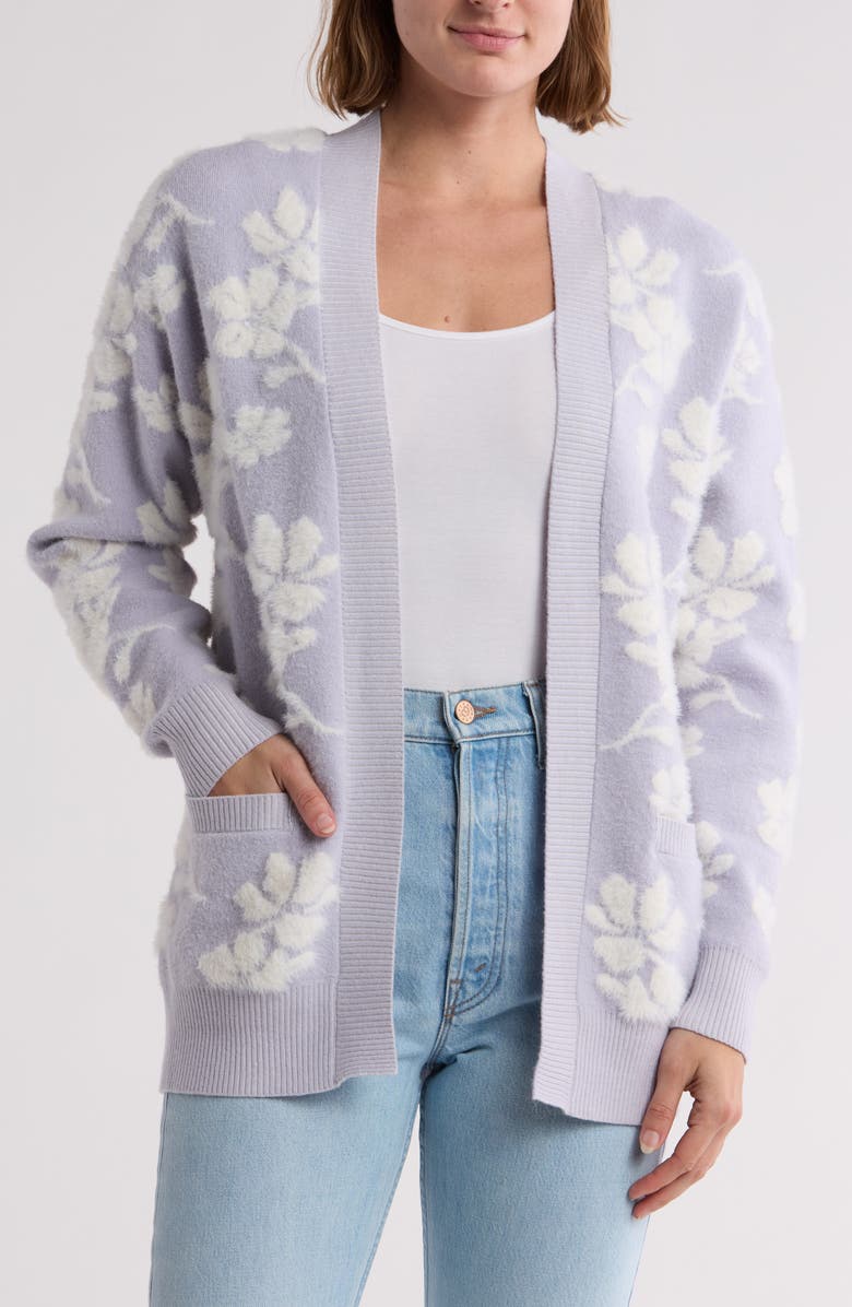 Gemma + Jane Floral Jacquard Cardigan, Main, color, Violet / Ivory