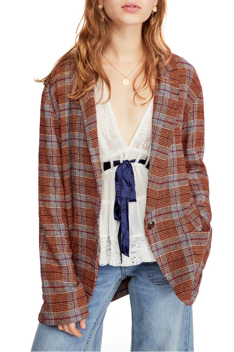 Simply Plaid Blazer, Main, color, RED COMBO