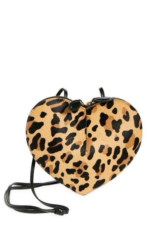 Le Coeur Leopard Heart Genuine Calf Hair Crossbody Bag