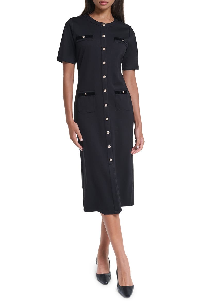 Button Front Midi Knit Dress, Main, color, BLACK