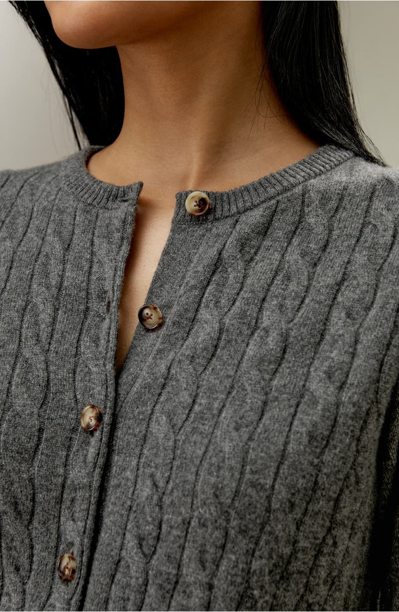 Lilysilk Cable-Knit Cashmere Crewneck Cardigan, Alternate, color, Medium Gray