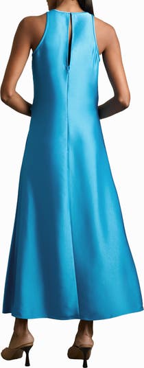 Micah Sleeveless Satin High-Low Maxi Dress