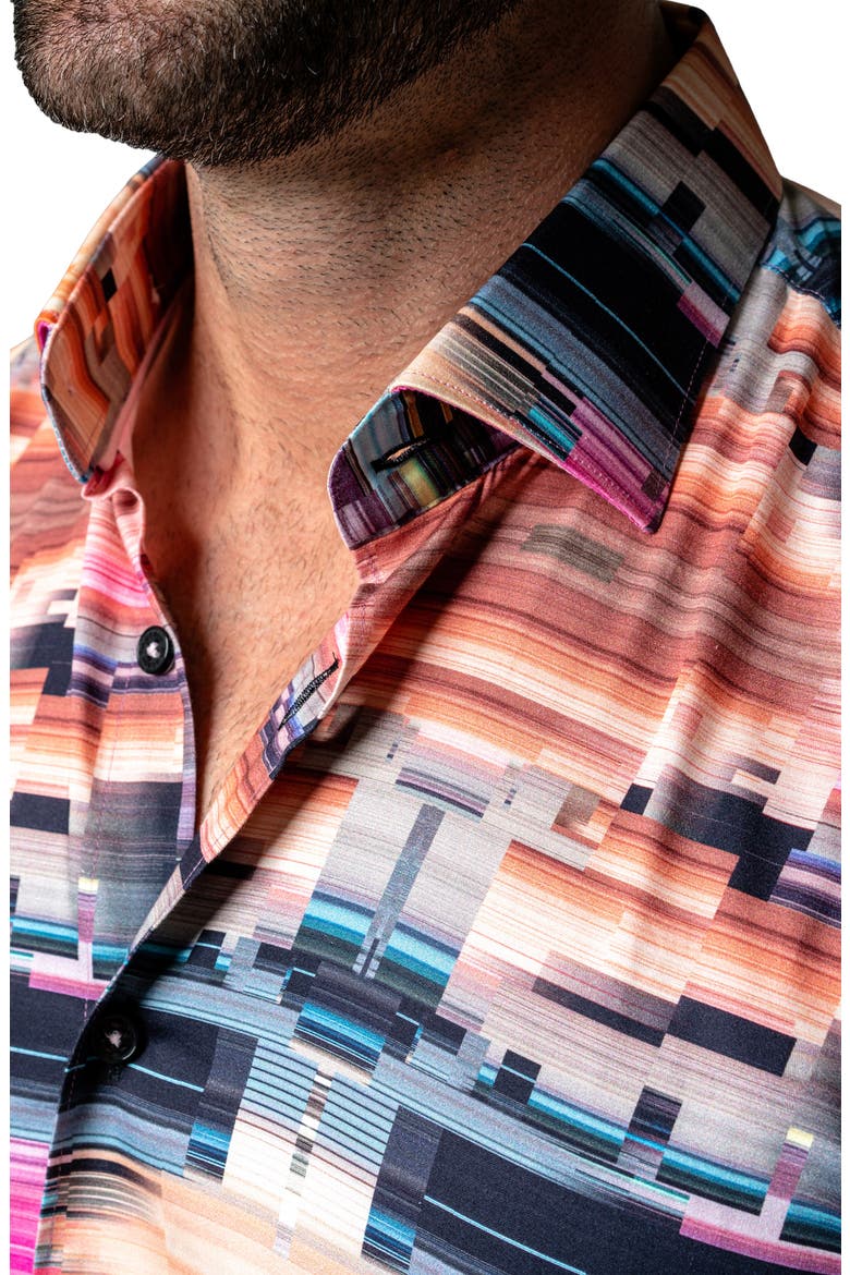 Galileo Glitch Multi Short Sleeve Contemporary Fit Button-Up Shirt, Alternate, color, PINK MULTI