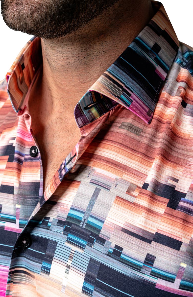 Maceoo Galileo Glitch Multi Short Sleeve Contemporary Fit Button-Up Shirt, Alternate, color, Pink Multi