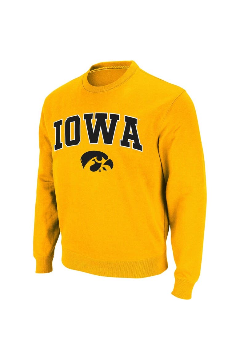 Men's Colosseum Gold Iowa Hawkeyes Arch & Logo Crew Neck Sweatshirt, Alternate, color, Gold