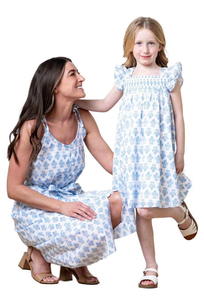 Women's Organic Button Front Sundress, Alternate, color, Riviera Woodblock Floral