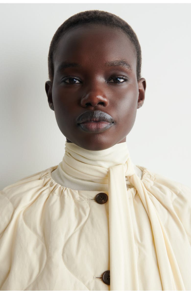 COS Gathered Quilted Down Jacket, Alternate, color, Ecru