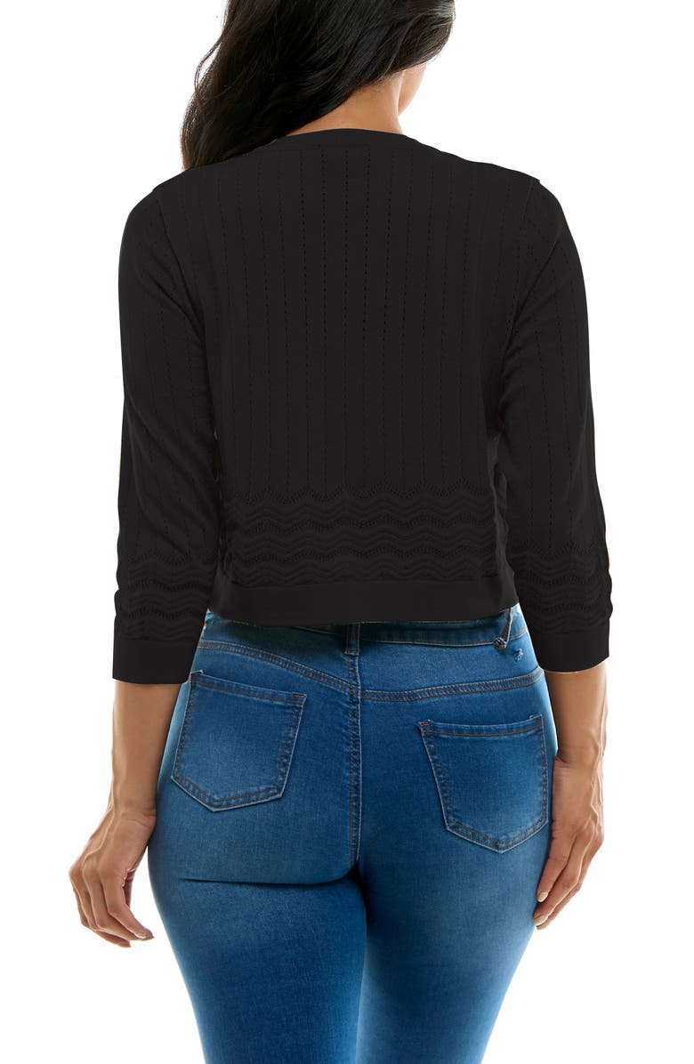 Nina Leonard Chevron Pointelle Knit Bolero, Alternate, color, Black