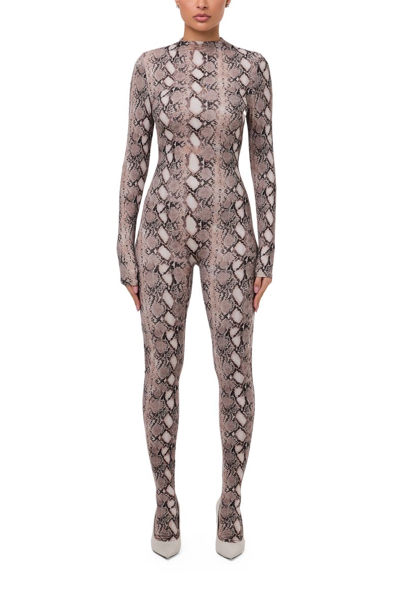 Animal Print Closed Toe Jumpsuit, Main, color, BEIGE SNAKESKIN