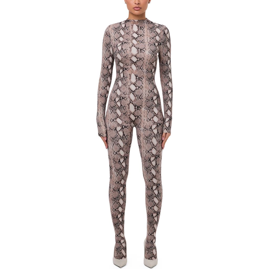 Naked Wardrobe Animal Print Closed Toe Jumpsuit In Gray