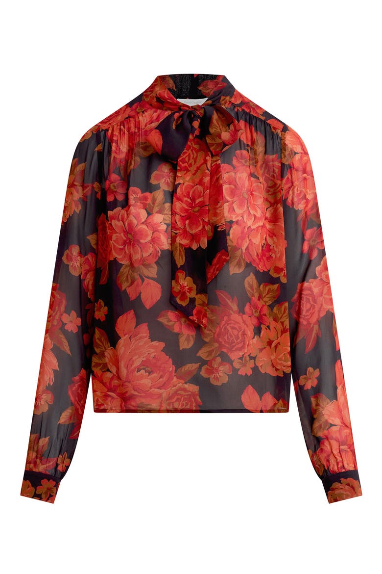 The Simone Floral Tie Neck Top, Alternate, color, WINE FLORAL