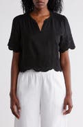 Ellen Tracy Embroidered Eyelet Short Sleeve Popover Top