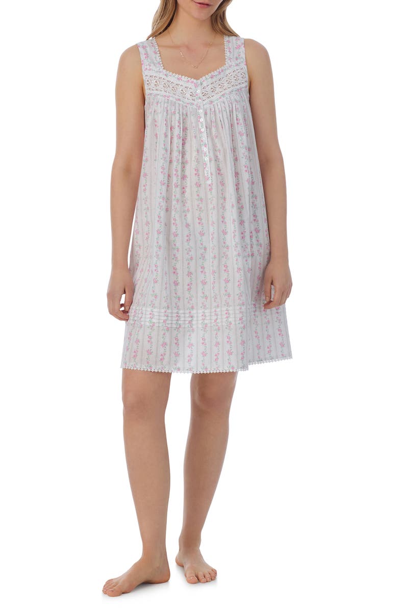 Eileen West Lace Trim Cotton Chemise, Main, color, 
