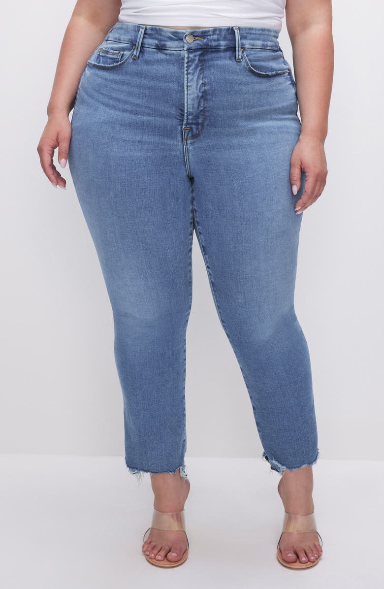 Good American Good Legs Frayed High Waist Ankle Straight Leg Jeans, Alternate, color,