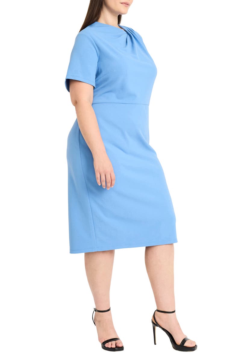 Maggy London Twist Neck Sheath Midi Dress, Alternate, color, Blue Bonnet