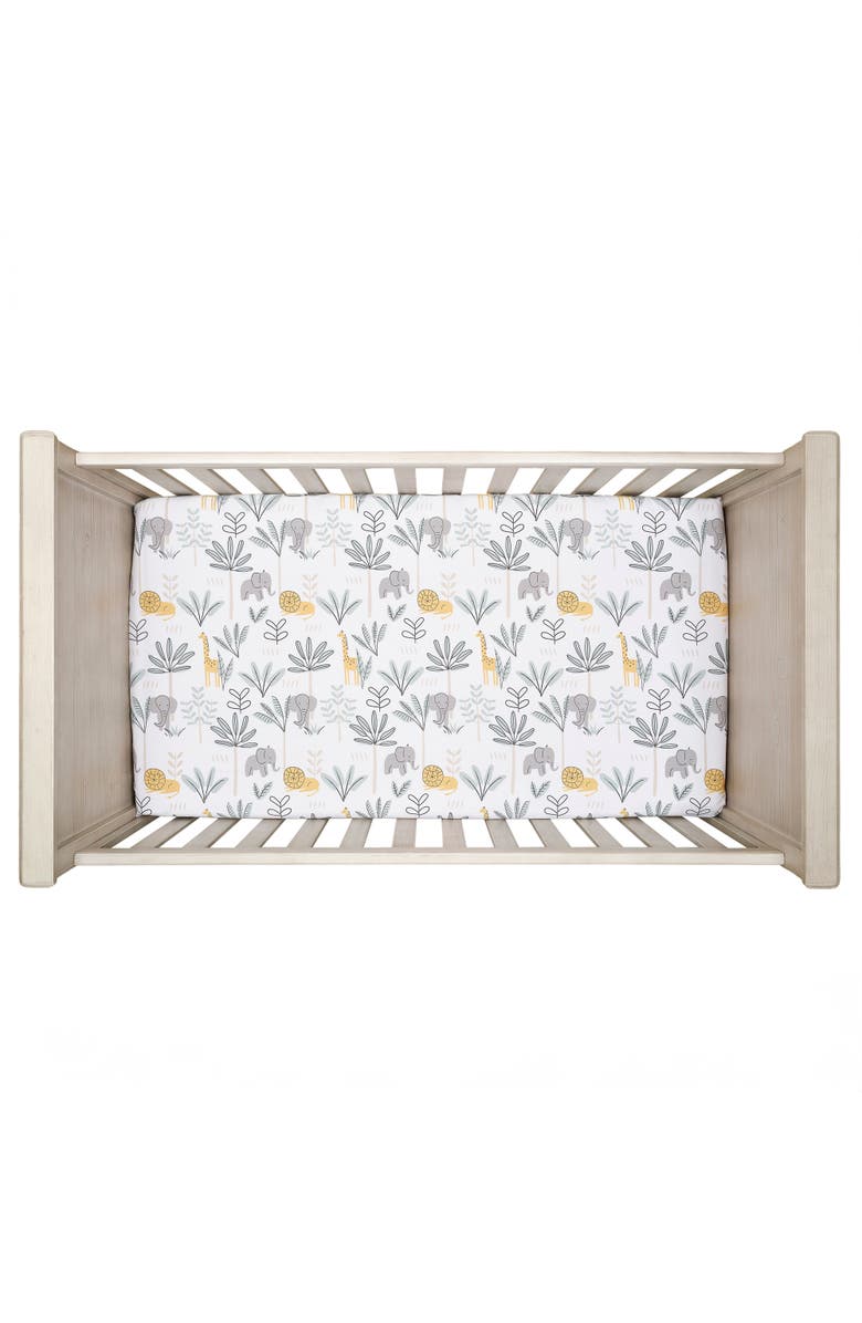 Lambs & Ivy Jungle Adventure 100% Cotton Baby/Toddler Fitted Crib Sheet, Alternate, color, White Multi