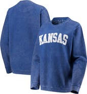 PRESSBOX Women's Pressbox Royal Kansas Jayhawks Comfy Cord Vintage Wash Basic Arch Pullover Sweatshirt