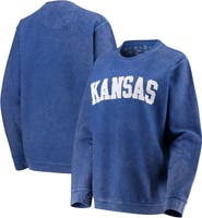 PRESSBOX Women's Pressbox Royal Kansas Jayhawks Comfy Cord Vintage Wash Basic Arch Pullover Sweatshirt